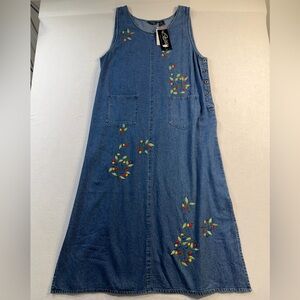 90's Agapo Collection Embroidered Denim Maxi Dress